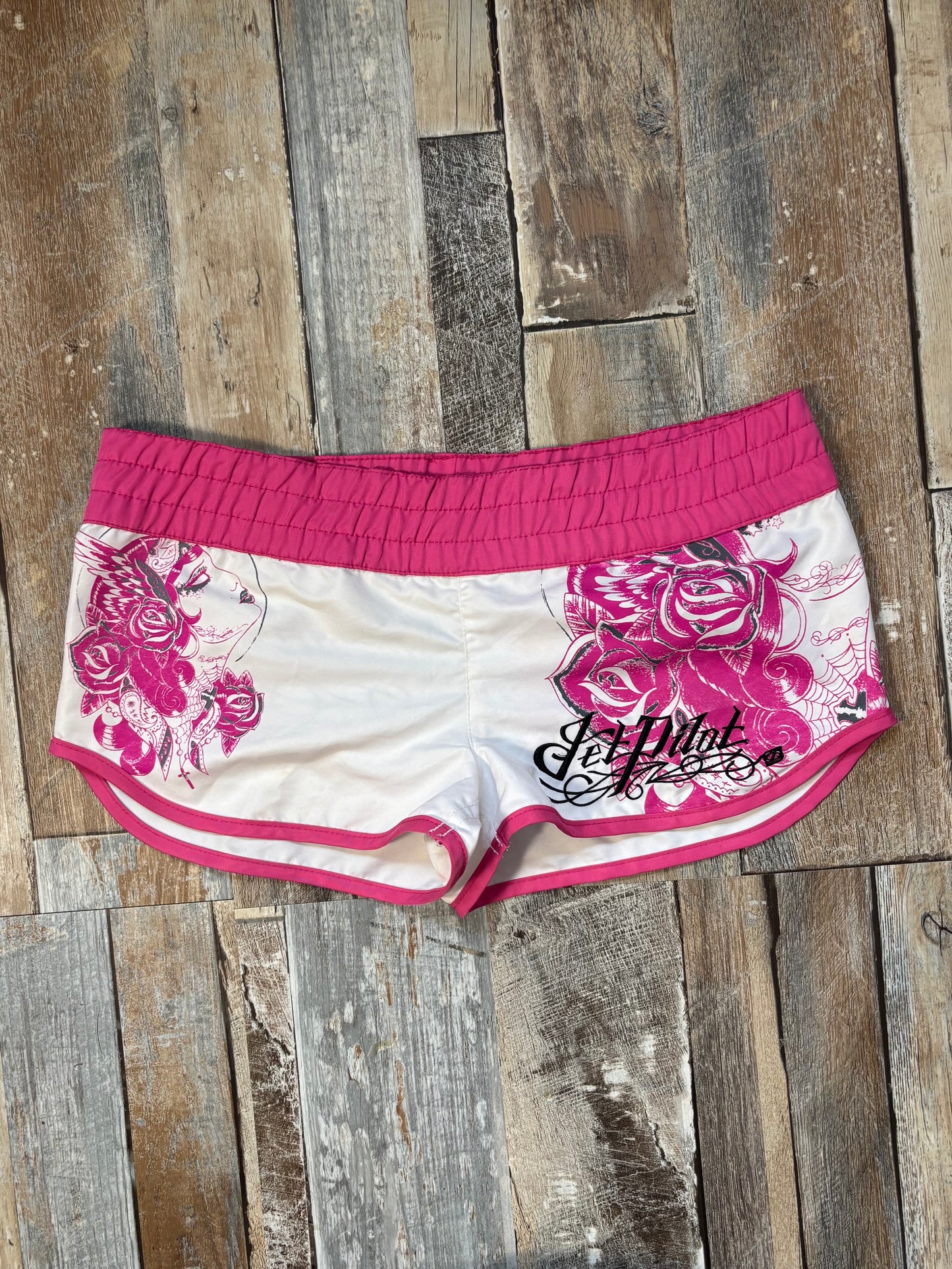 mini board shorts pink white jet pilot floral size 8