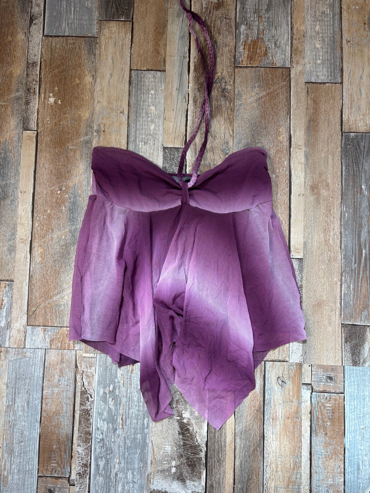 purple halterneck cami top asymmetric hem purple ombre size 14