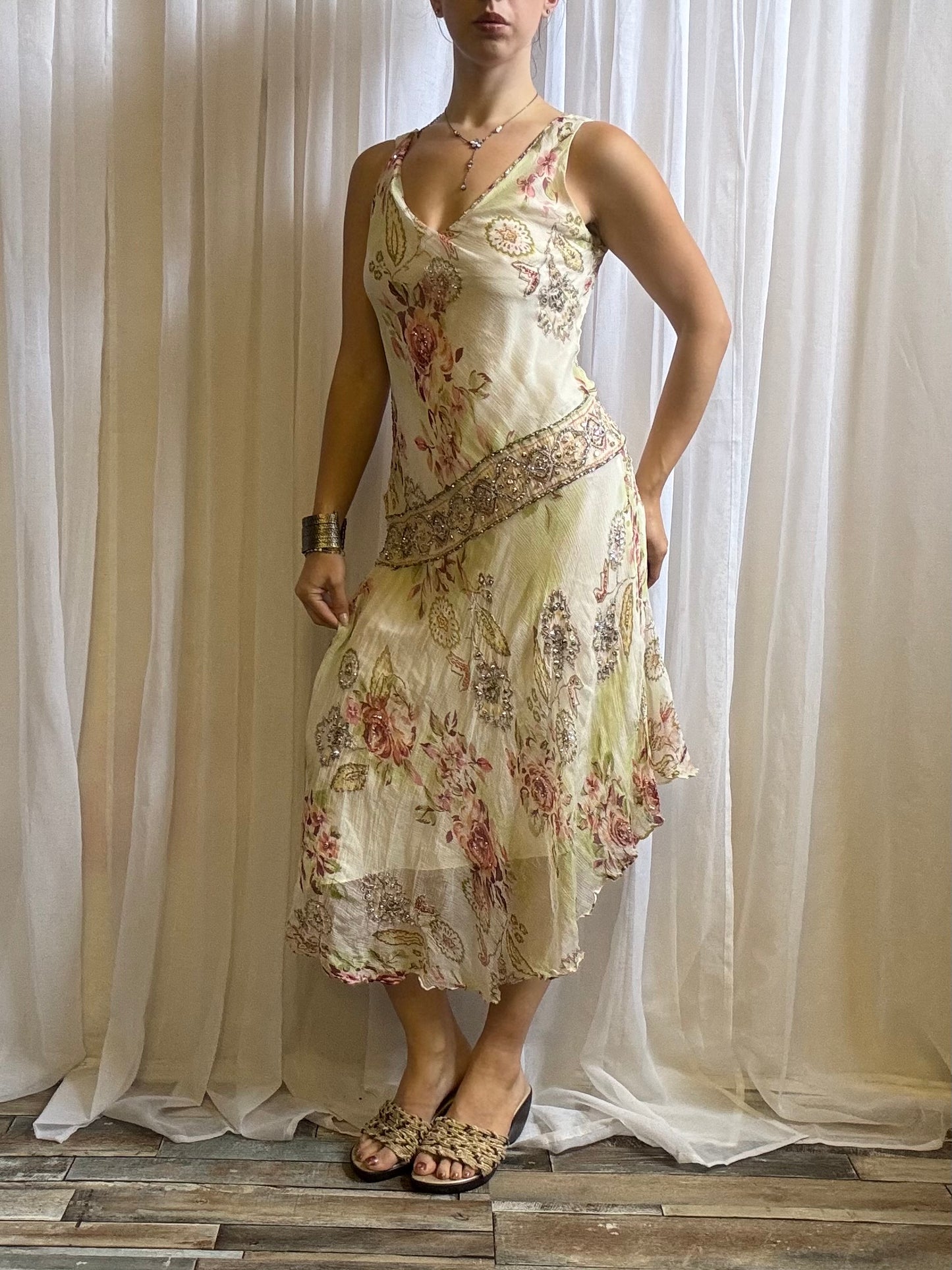 Derhy midi dress cream floral size S