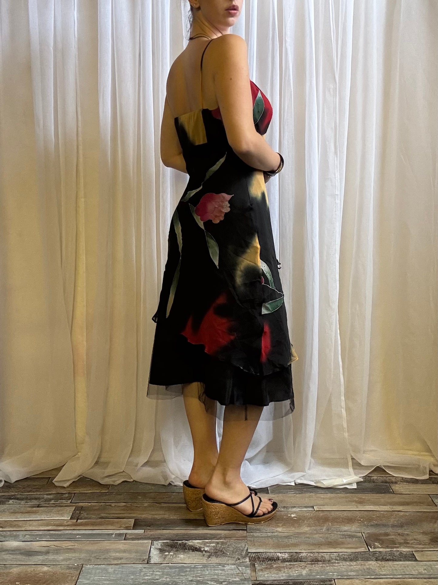 Emma Somerset silk midi dress red black beaded