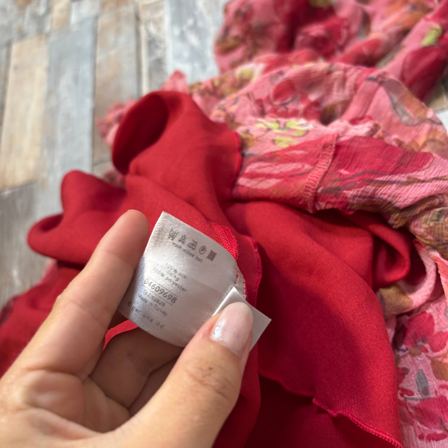 silk dress red pink floral fairy hem size 12 - 14