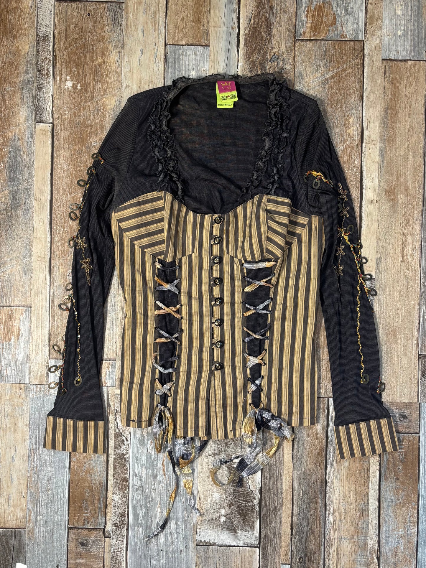 Save the Queen long sleeve shirt corset cream black size XL