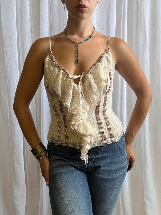 lace cream cami frill front river island size 8