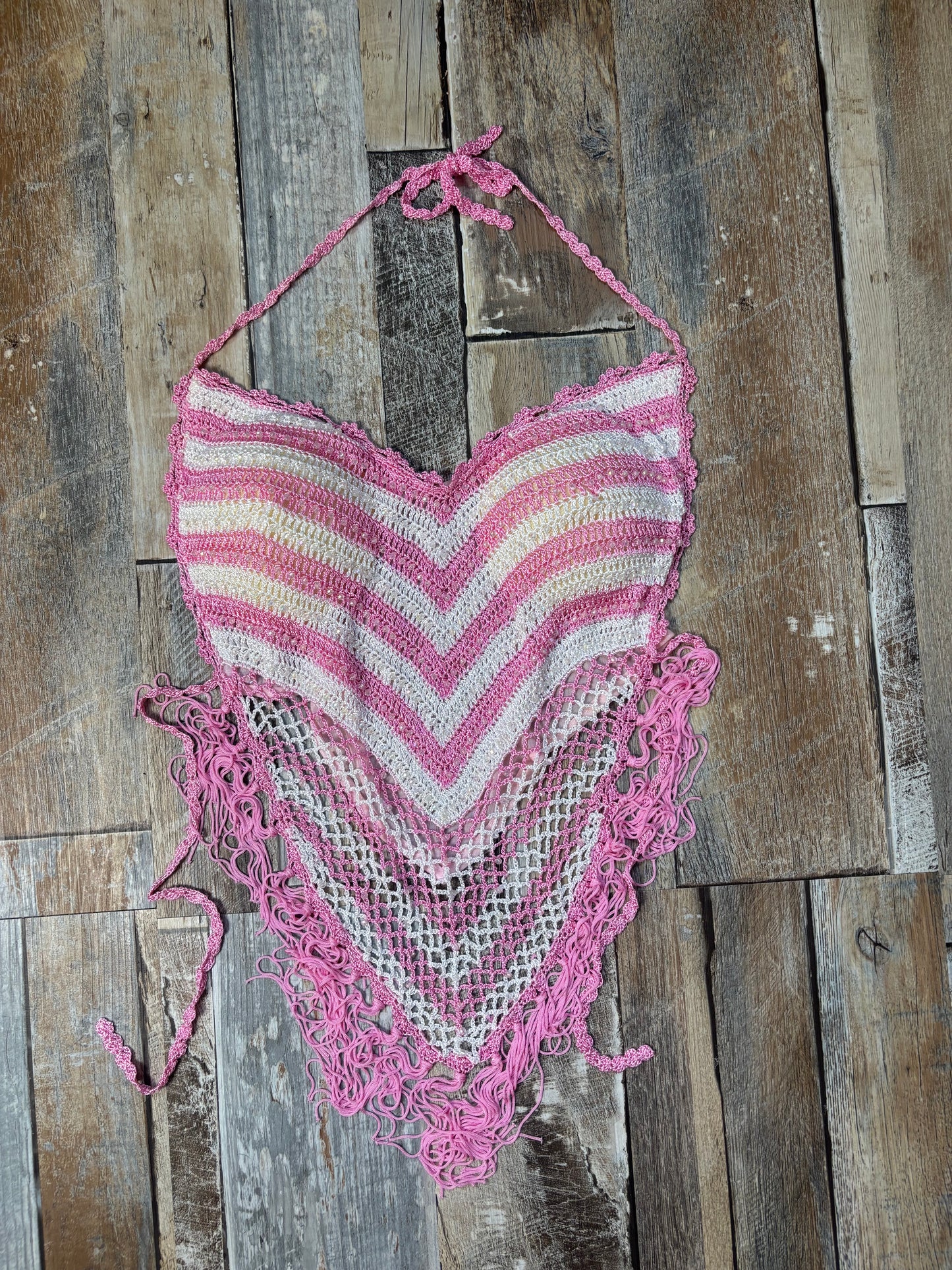 backless halter top sequin pink white size S - M