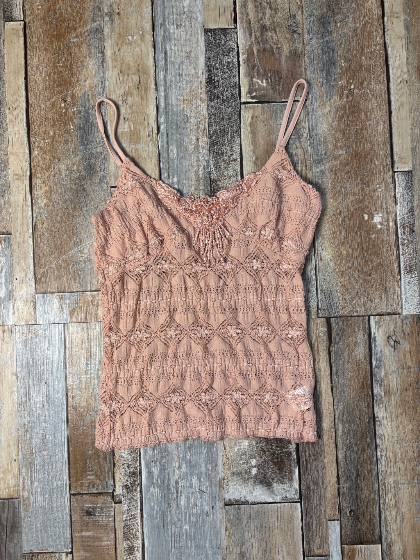 pink cami top lace beaded detailing size 6-8