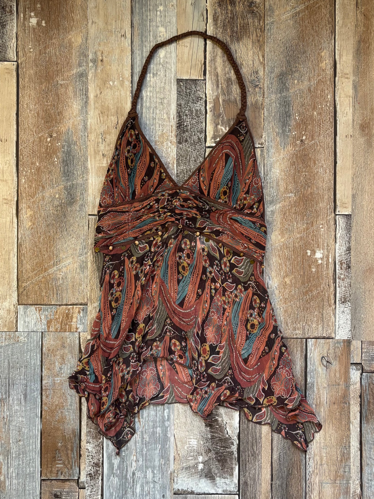 silk cami top brown beaded size XS