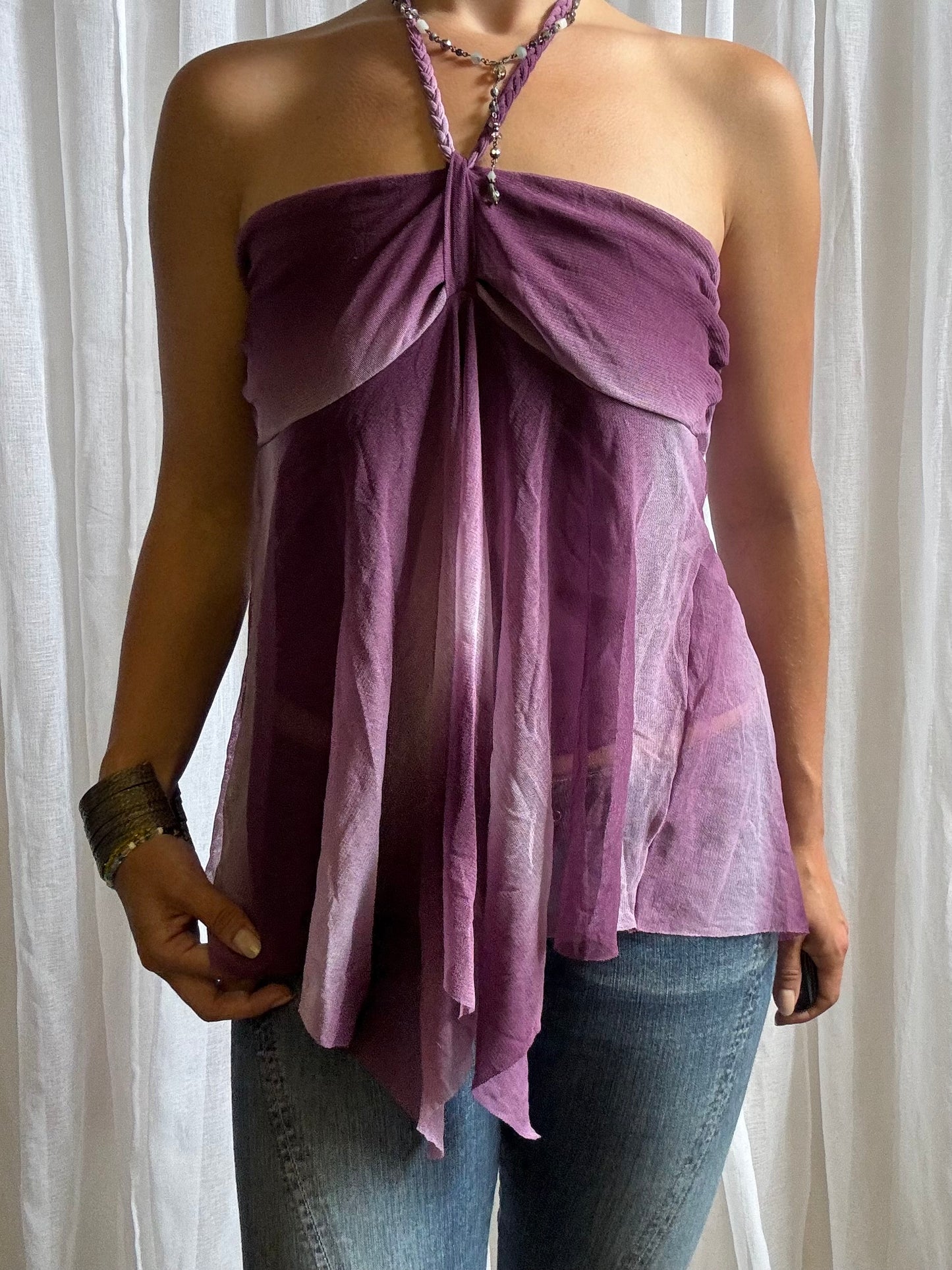 purple halterneck cami top asymmetric hem purple ombre size 14