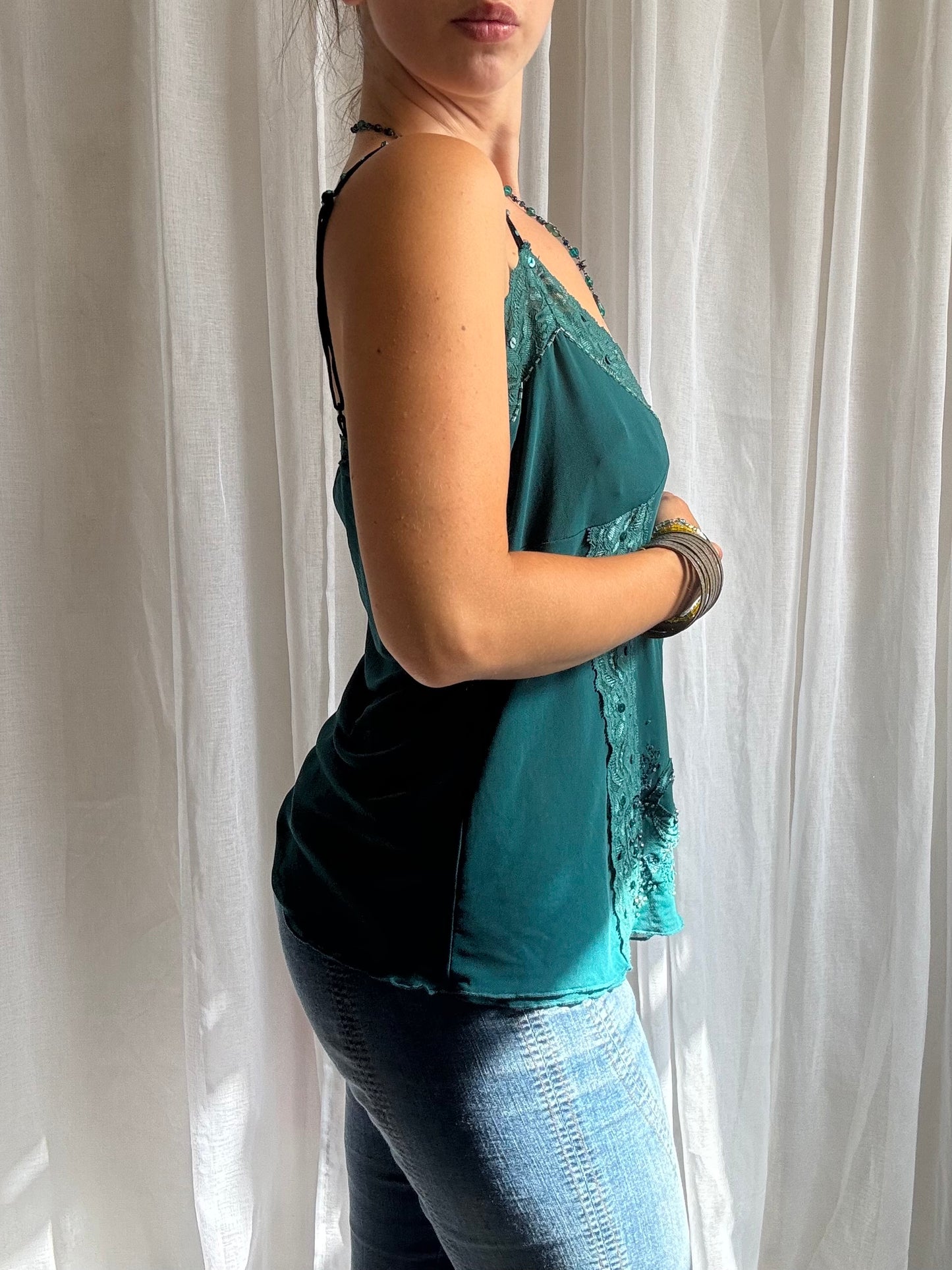 teal cami top sequin detailing river island size 14