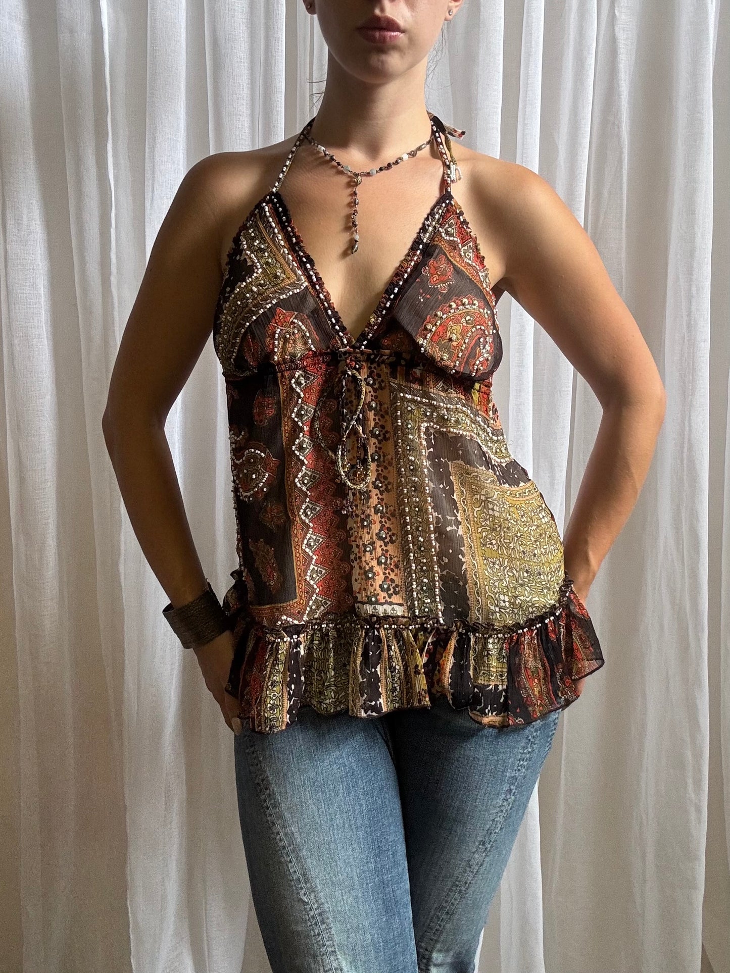Guess jeans halter cami top orange brown colour size M