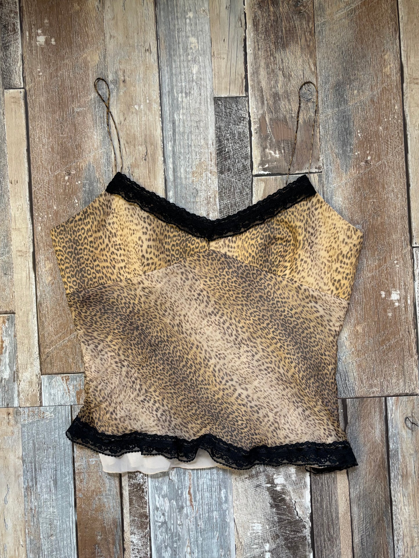 silk cami top animal print cream size L