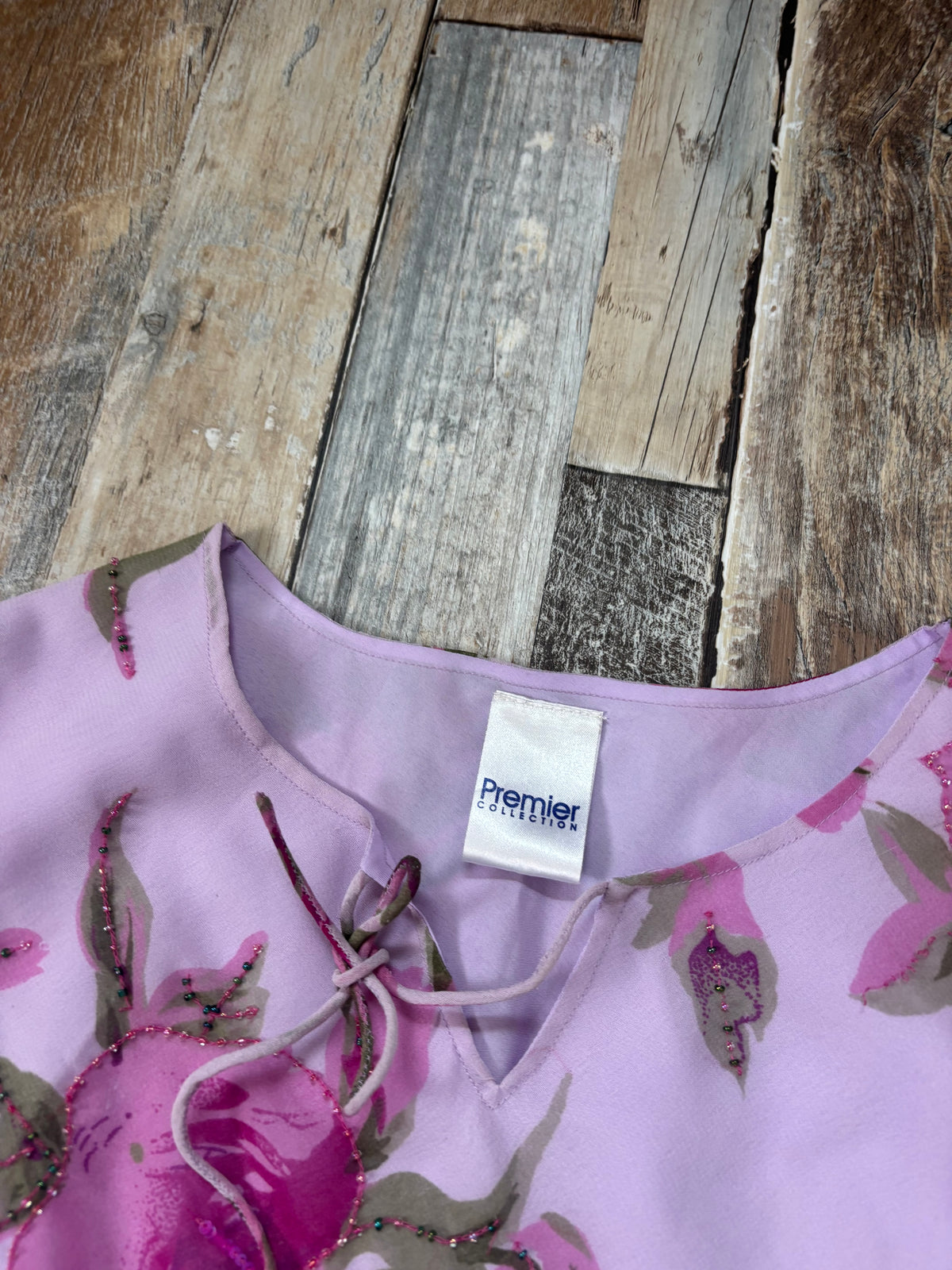 floaty long sleeve beaded top pink asymmetric hem size 12