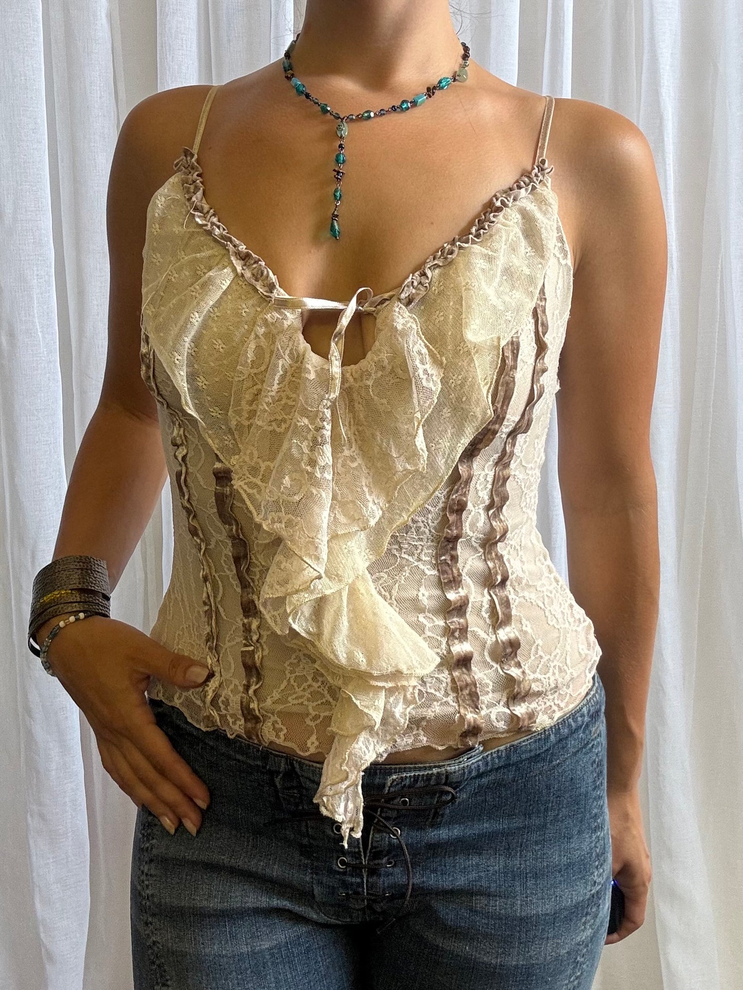lace cream cami frill front river island size 8