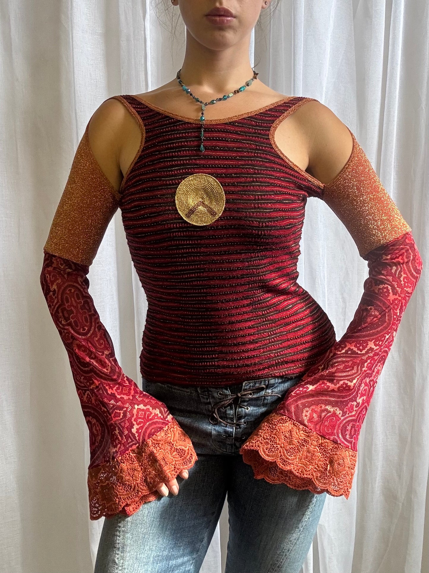 Save the Queen off the shoulder long sleeve red flare size M
