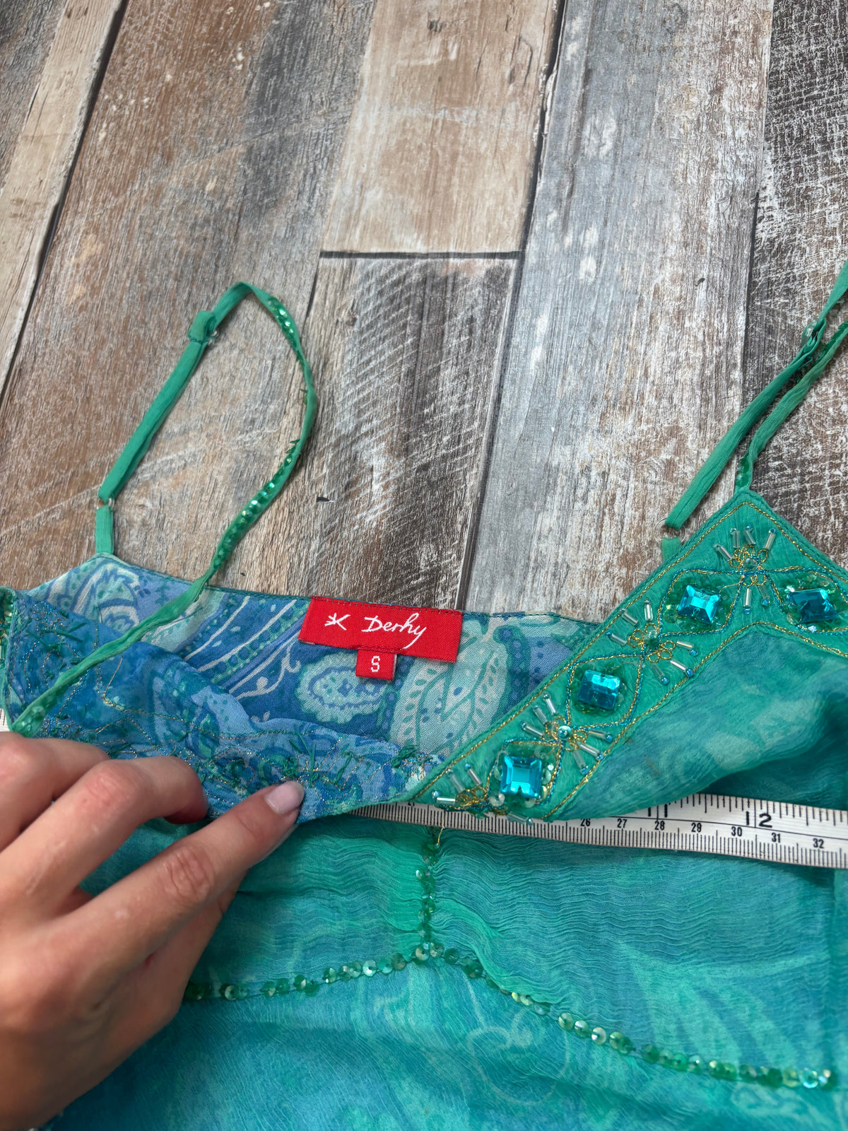 Derhy cami top turquoise blue beaded size S