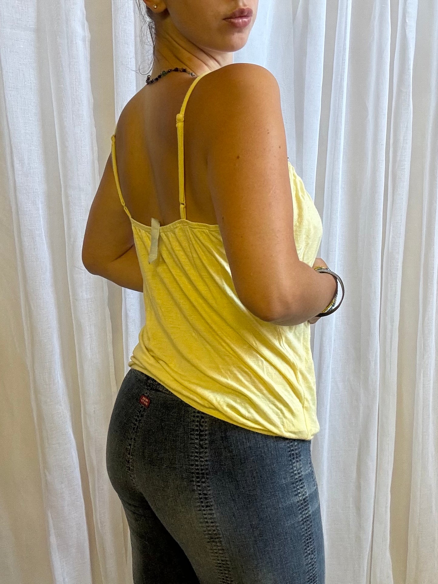 yellow cami top sequin neckline size 12 river island