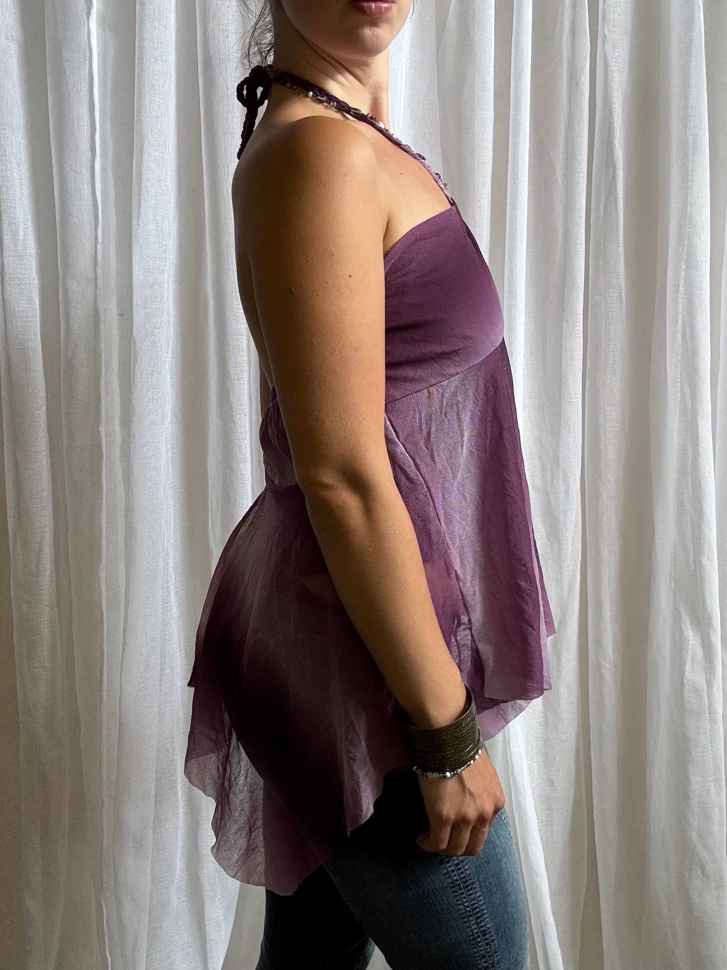 purple halterneck cami top asymmetric hem purple ombre size 14