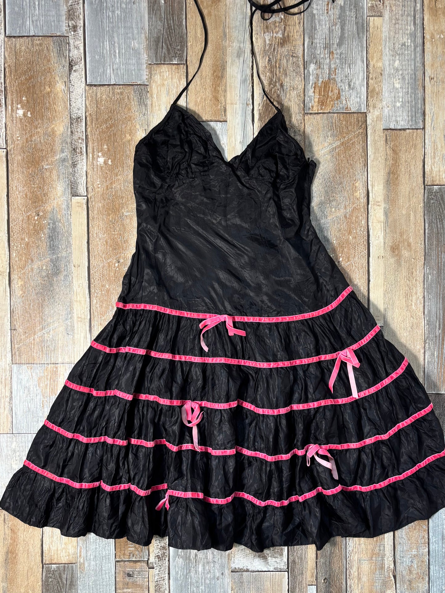 Betsey Johnson midi dress black pink bow size 12 - 14