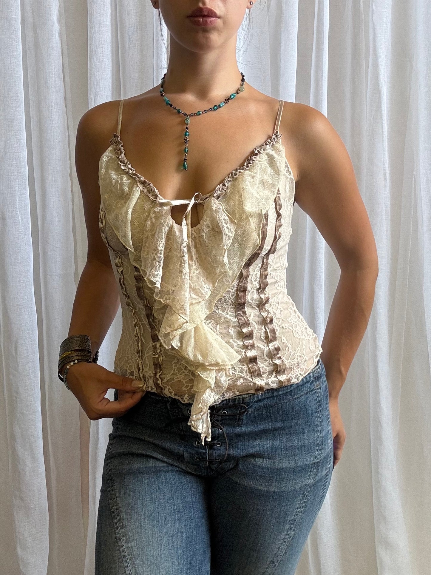 lace cream cami frill front river island size 8