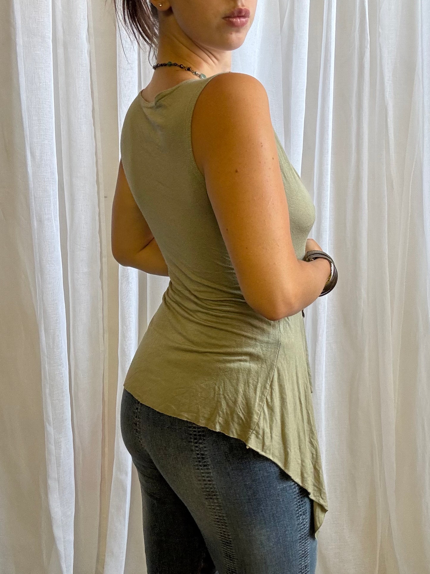 asymmetric hem fairy cami green crochet beaded size 10