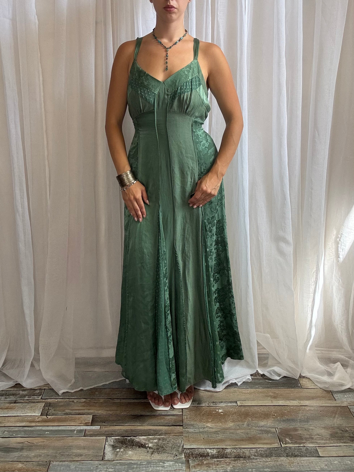 Monsoon silk blend maxi dress green fairy floral size 12