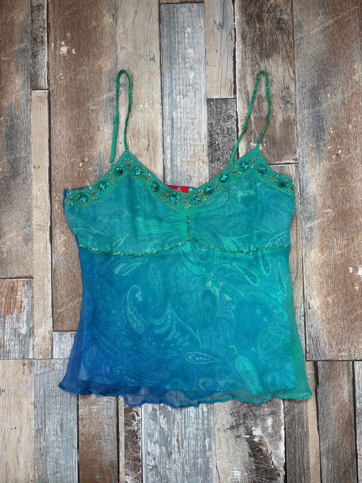 Derhy cami top turquoise blue beaded size S