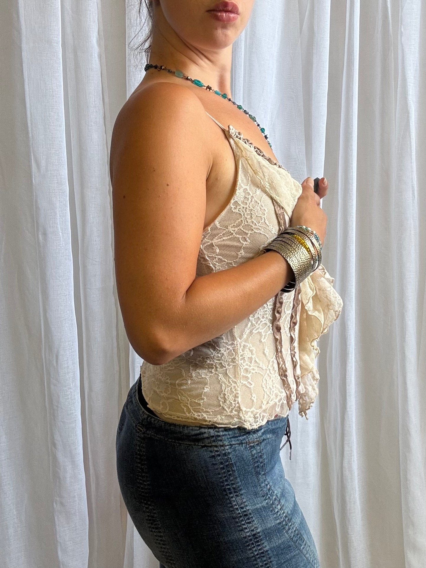 lace cream cami frill front river island size 8