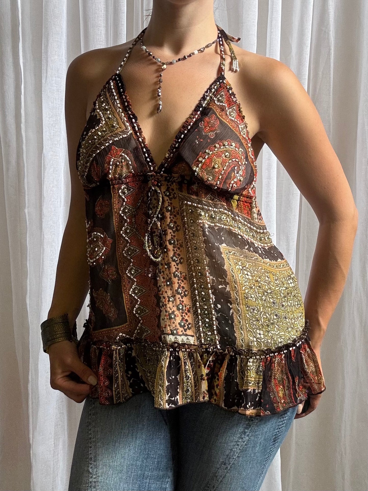Guess jeans halter cami top orange brown colour size M
