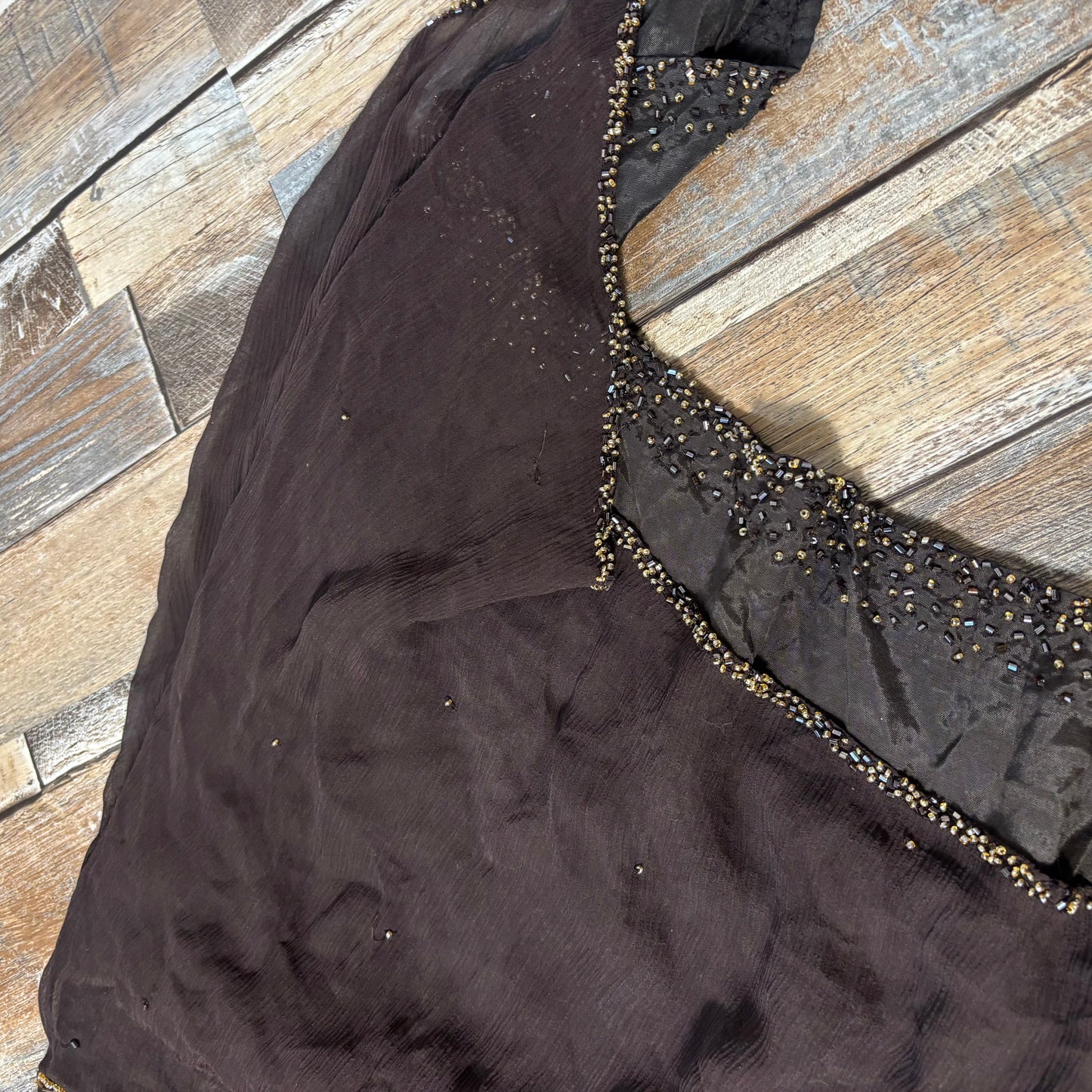 Morgan de Toi silk midi dress brown beaded size 10